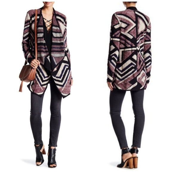 Lucky Brand Intarsia Geometric Knit Cardigan - Picture 1 of 8